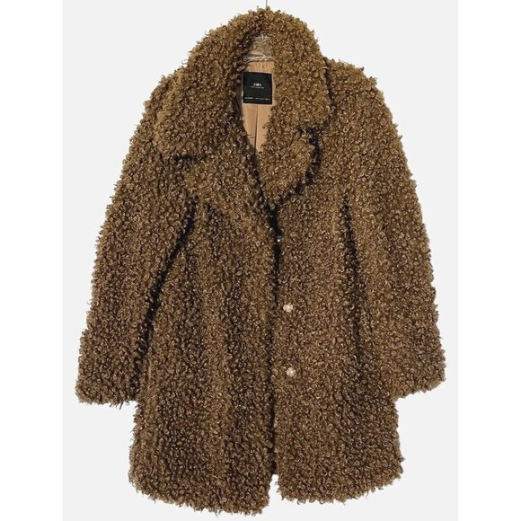 New Zara Outerwear Brown Fluffy Teddy Bear Curly Faux Fur Jacket Coat - Picture 4 of 12